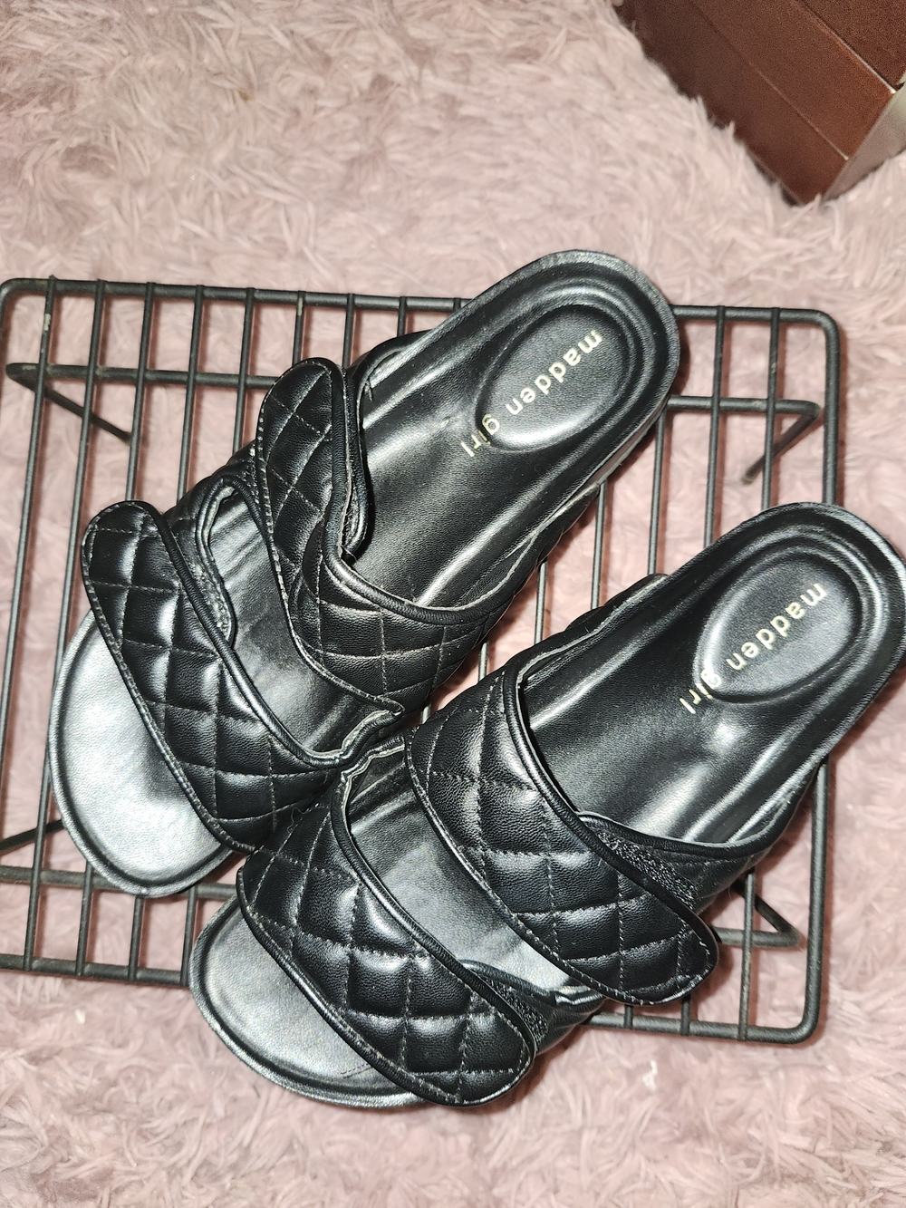 Madden Girl Black Quilted Double-Strap Slide Mules